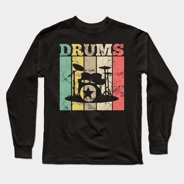 Retro Drums Drummer Long Sleeve T-Shirt by Imutobi